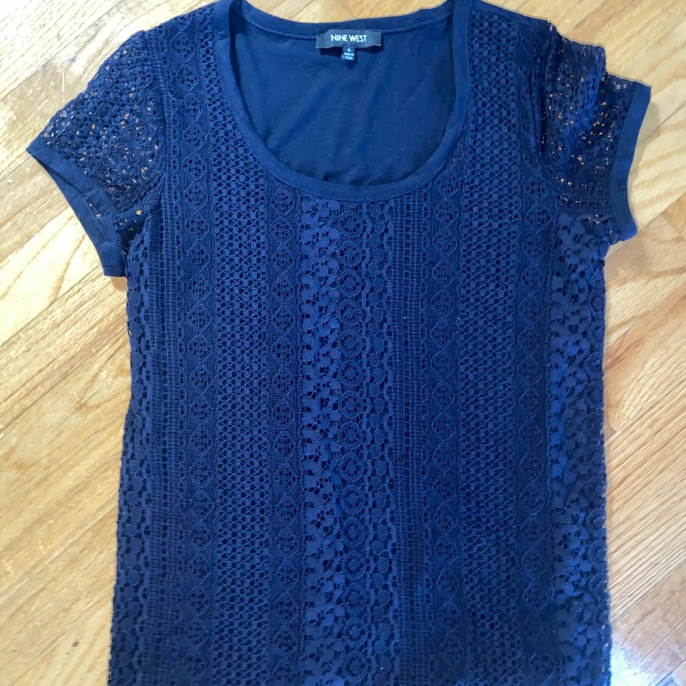 Navy Nine west lace detail tshirt